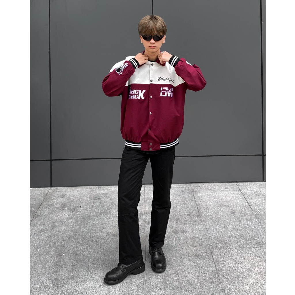 Áo Khoác Rockie Bomber Varsity, cổ bẻ, màu ĐỎ ĐÔ BLACKMIACK