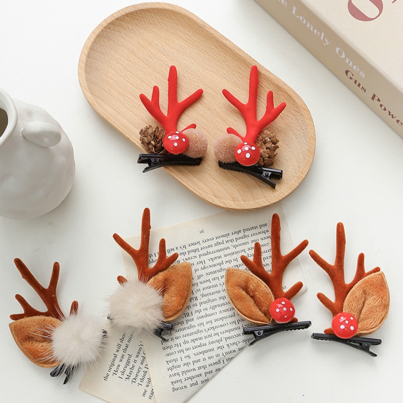 Set 2 kẹp tóc hình sừng tuần lộc đáng yêu cho bé gái