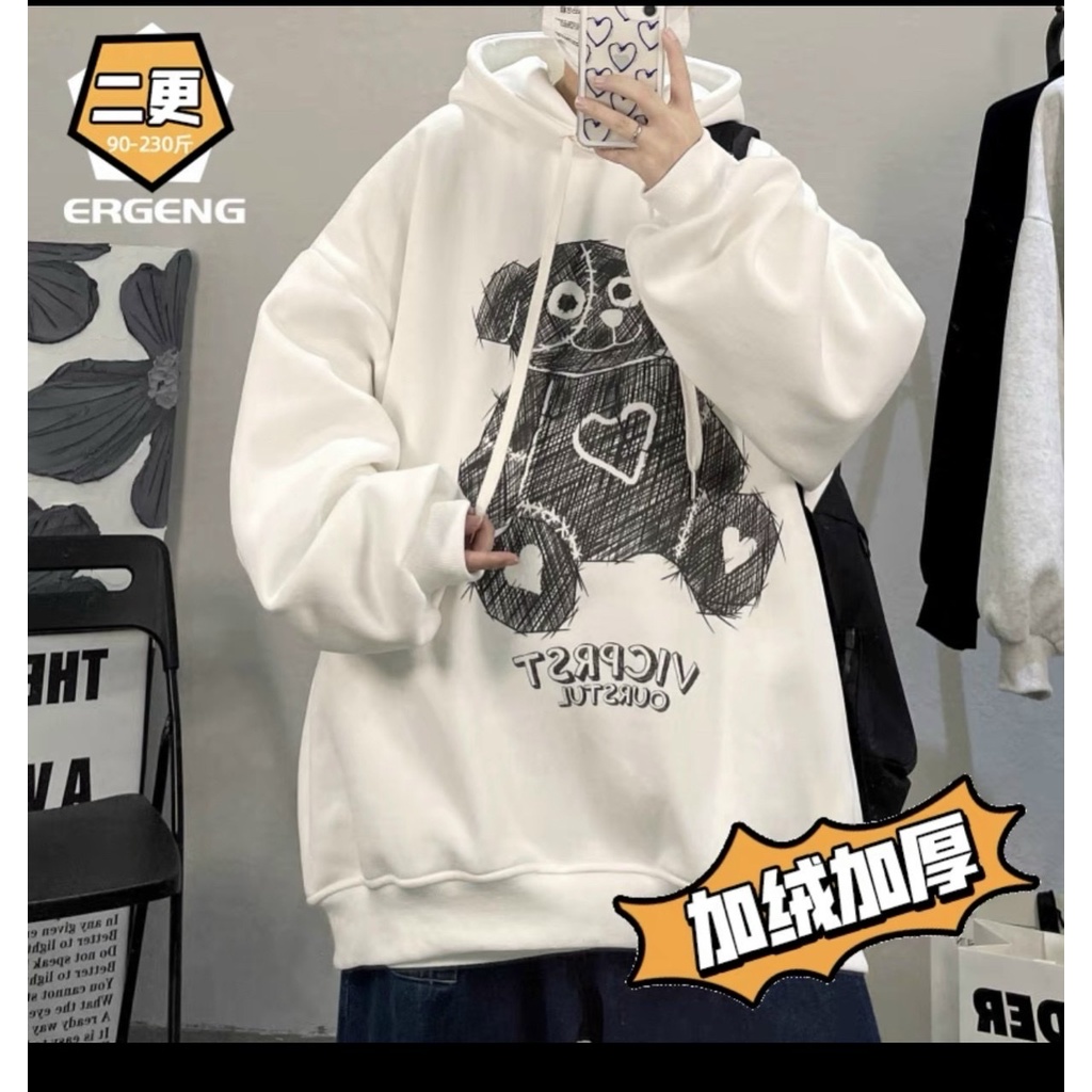 ÁO KHOÁC HOODIE NAM NỮ VẢI DÀY PHOM FORM RỘNG IN HÌNH CHÚ GẤU SIÊU DỄ THƯƠNG CHỐNG LẠNH, NẮNG, NÓNG ĐÔNG HÈ