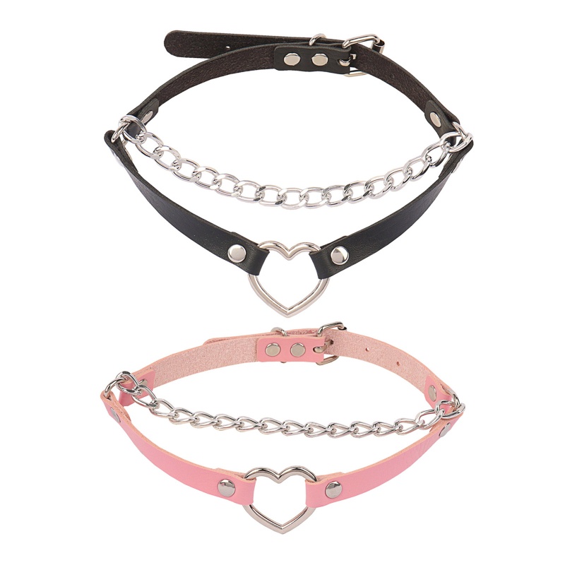 XIXI Vòng Cổ Choker Mặt Trái Tim Màu Bạc Thời Trang Harajuku Punk Có Thể Điều Chỉnh