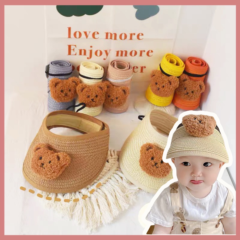 Mũ Rơm Hình Gấu 3D Dễ Thương Cho Bé
