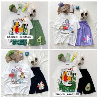 [ COMBO TIẾT KIỆM ] Set áo 3D BT21 Cá + quần thun in hình BT21 Bơ Avocado unisex