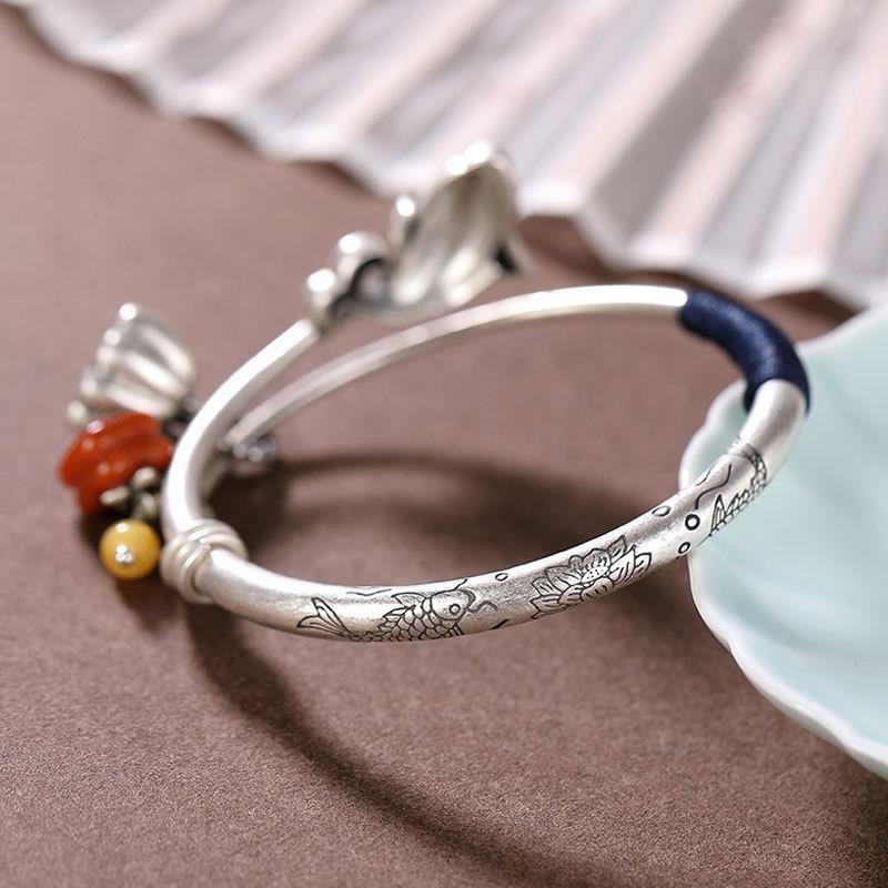 Love❤jewellery,S999 Silver Retro Lotus Carp Bracelet
