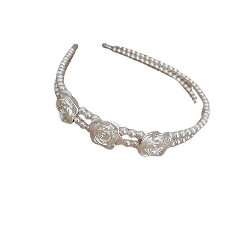 Băng đô cài tóc thiết kế hoa hồng đính hạt ngọc trai nhân tạo phong cách Hàn Quốc thời trang