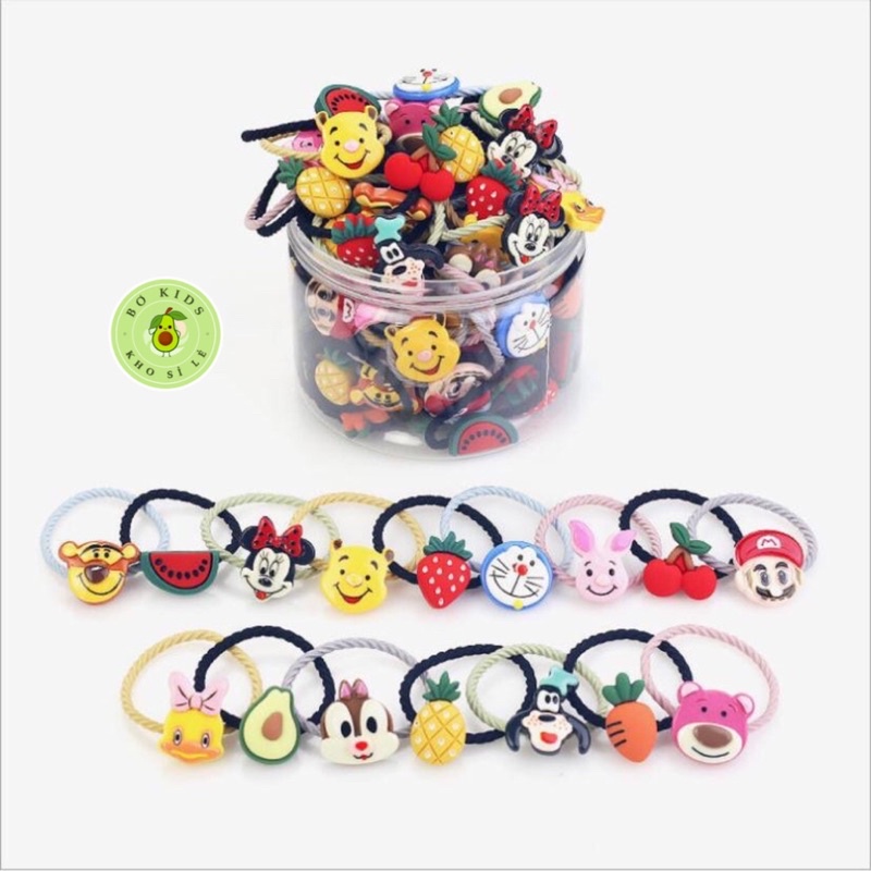 Hộp Dây Cột, Buộc Tóc Nhựa 30 Chi Tiết Siêu Đáng Yêu Cho Bé