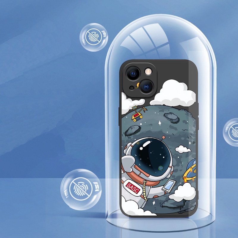 Ốp Điện Thoại Silicon Mềm Hình Phi Hành Gia Có Dây Đeo Cho IPhone 14 13 12 11 Pro Max