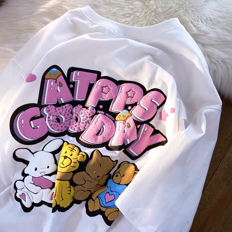Áo thun tay lỡ form rộng hoạt hình chú gấu thỏ đáng yêu GOODDAY - phông ulzzang oversize unisex nam nữ KORPA