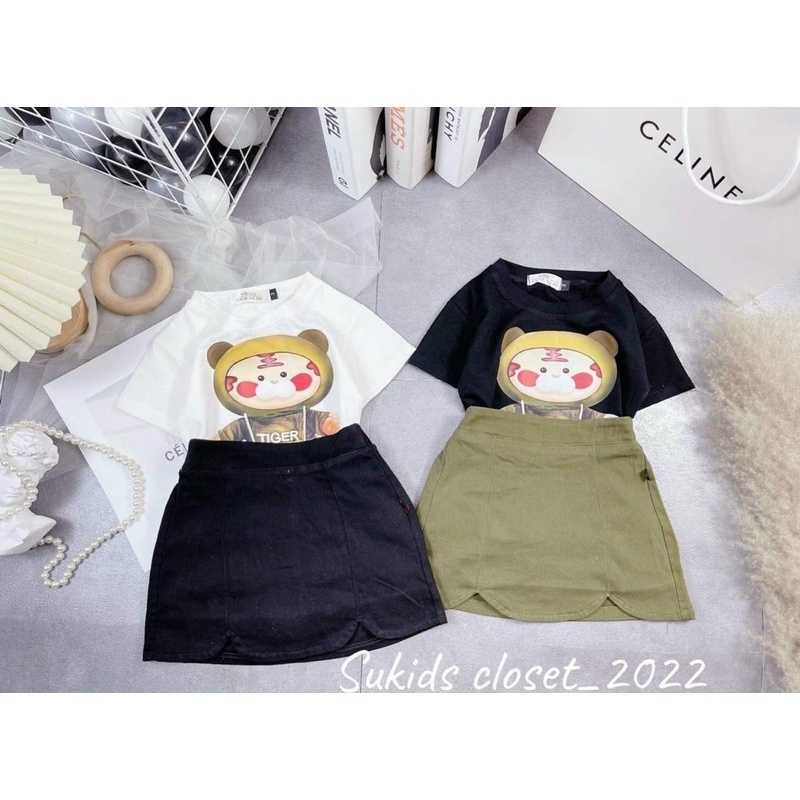 Sét chân váy kaki kèm áo cotton