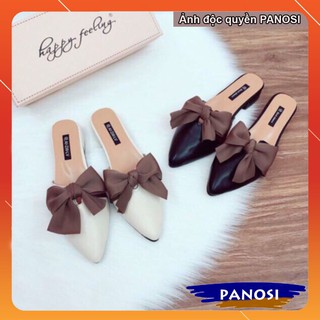 Dép sục đính nơ buộc xinh 2 màu đen và trắng siêu hot