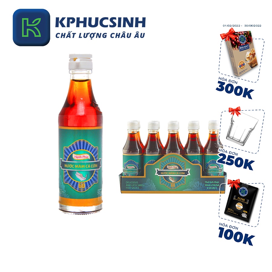 Lốc 10 chai nước mắm cá cơm Hạnh Phúc 60 độ đạm 50ml/chai KPHUCSINH - Hàng Chính Hãng