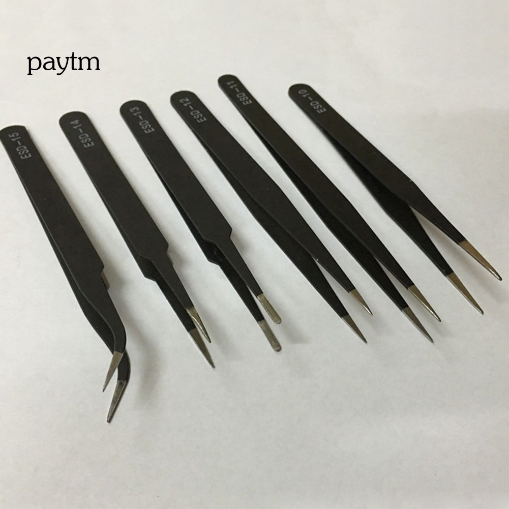 Bộ 6 nhíp chống tĩnh điện chất liệu thép cacbon dùng trong sửa chữa