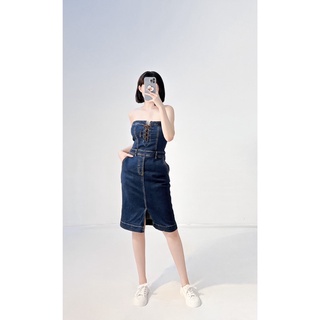 Đầm ống jean thắt dây xẻ tà