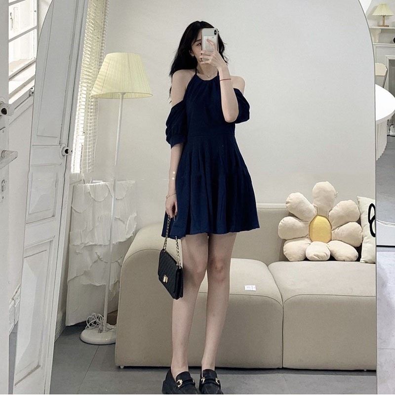 Váy Cổ Yếm Hở Vai Tiểu Thư, Váy Nữ Tiểu Thư Ulzzang Hàn Quốc
