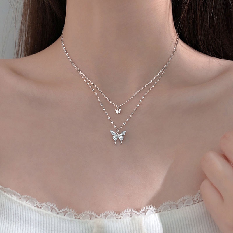 Vòng cổ Bạc s925 Mặt Hình Bướm Đính Đá Zircon Thời Trang Cho Nữ