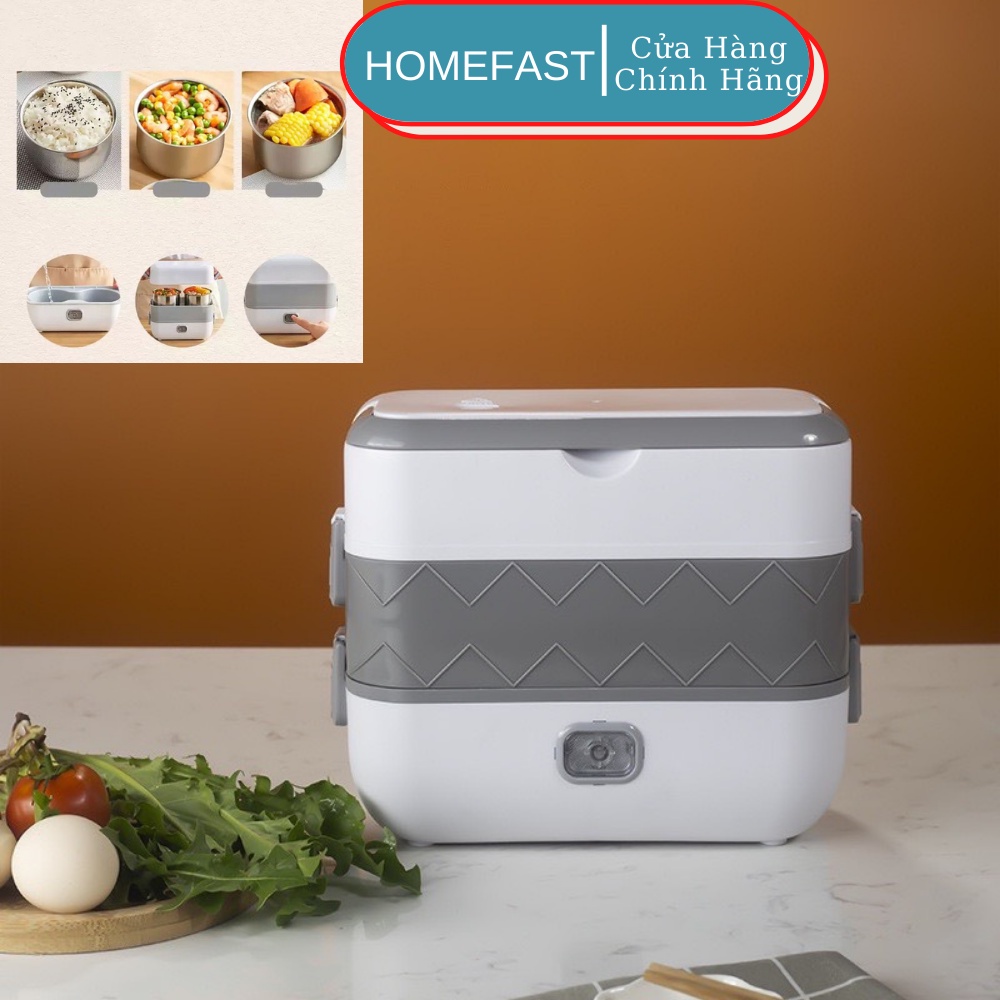 Hộp Cơm Cắm Điện Văn Phòng 2 Tầng 4 Bát Inox Hâm Nóng Và Tự Nấu Chín Có Chức Năng Giữ Nhiệt