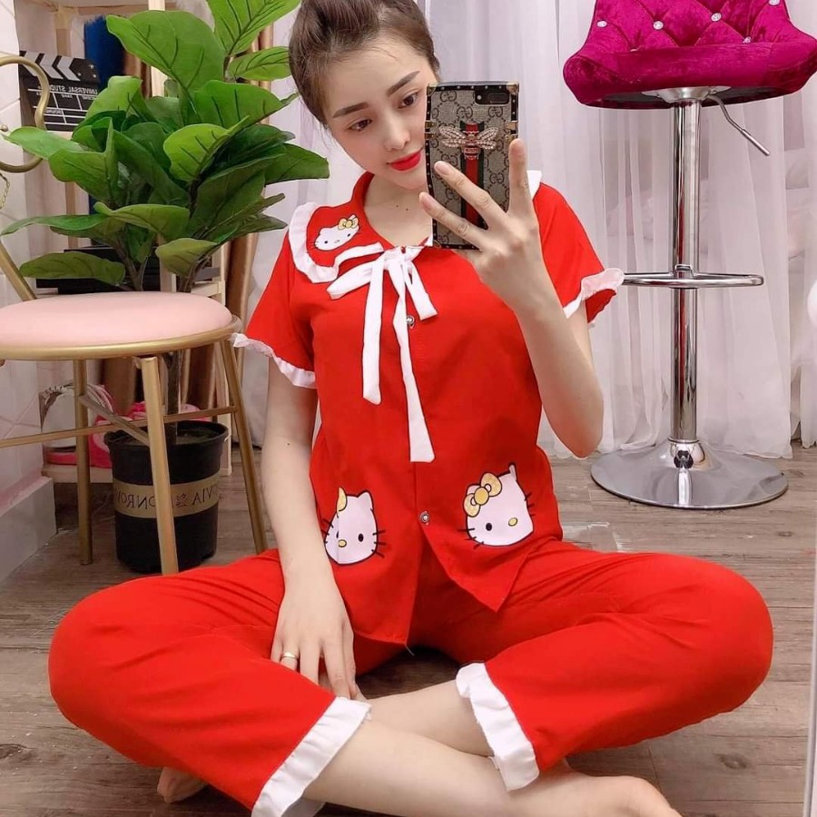 [FREE SIZE] Đồ bộ, đồ ngủ, đồ ở nhà siêu mát giá rẻ hình Hello Kitty