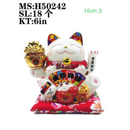 [Big Sale] Mèo Thần Tài Sứ , Mèo May Mắn Maneki Neko cao 16cm . Vẩy Tay Gọi Khách BÁT PHƯƠNG KHAI TÀI