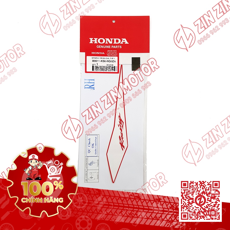 Tem Tai Thỏ Sonic 150R K56 Trái Phải Trắng Đỏ Racing 86612K56NG0ZA , 86611K56NG0ZA Chính Hãng