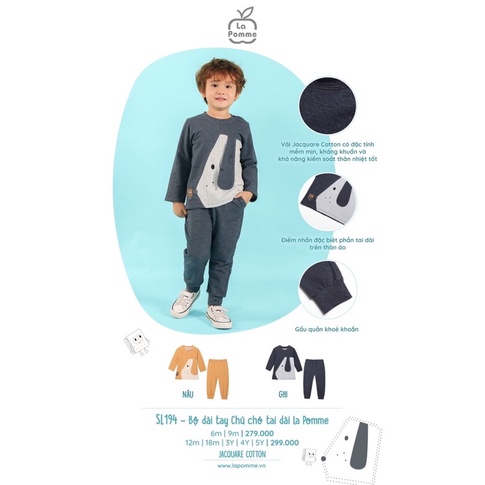 Lapome - Bộ dài tay chú chó tai dài SL194
