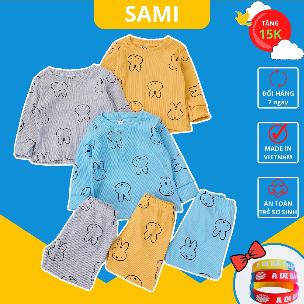 Bộ dài tay thu đông cho bé trai, bé gái 8-18kg hình chú thỏ dễ thương, 6 màu, co giãn 4 chiều SAMI DT-TG-2