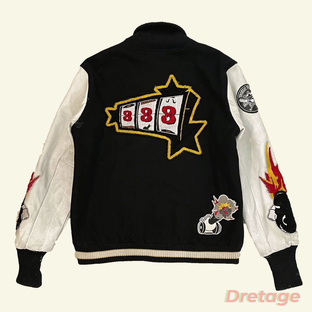 Áo Khoác Bóng Chày Varsity Phối Tay Da Thật Kingsize Vintage 90s