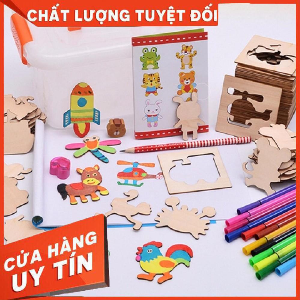 [XẢ KHO+FREE SHIP] Bộ Khuôn Vẽ Tranh Và Tô Màu Bằng Gỗ Có Kèm Bút Cho Bé