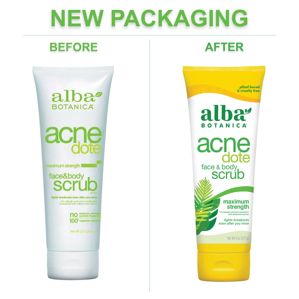 Tẩy da chết toàn thân và mặt giảm mụn Alba Botanica Acne Dote - Mỹ