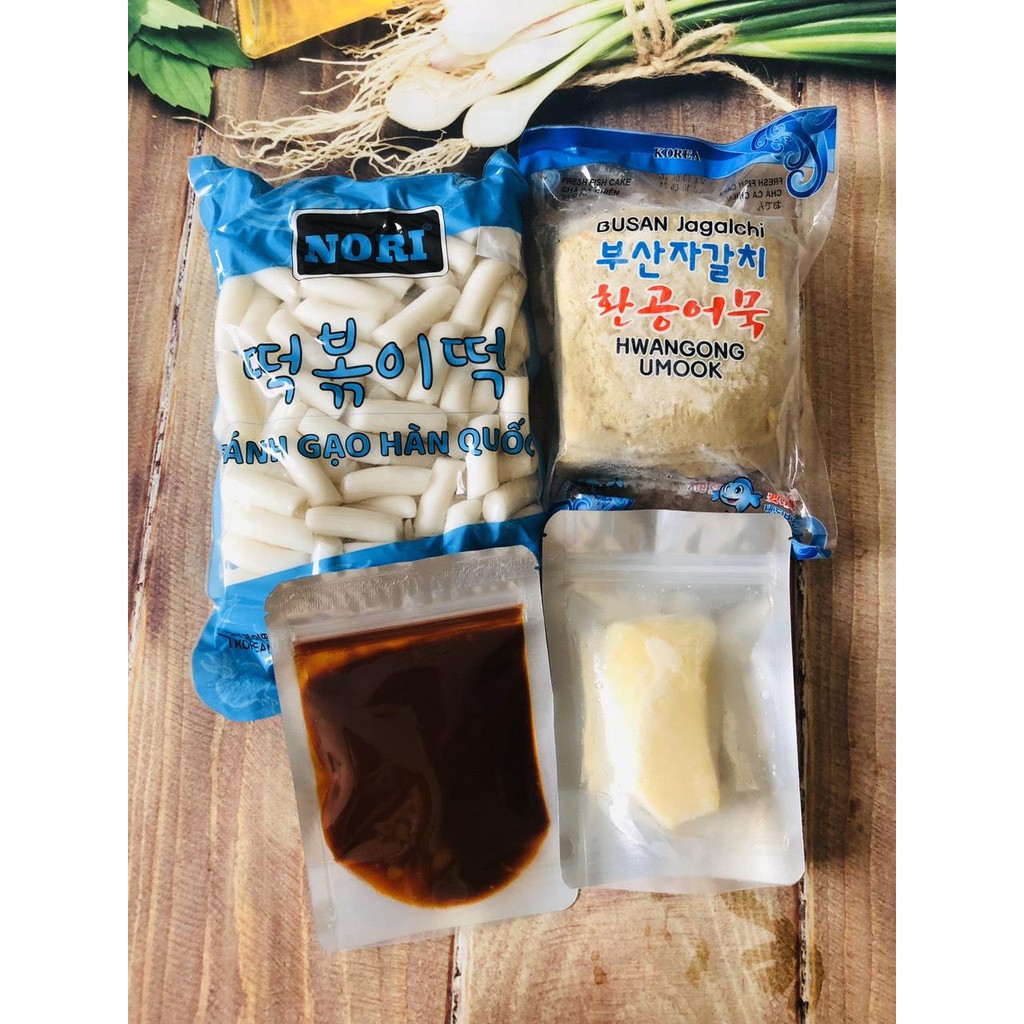 1kg bánh gạo Nori kèm 450g chả cá kèm 100g sốt và 100g phô mai mozza