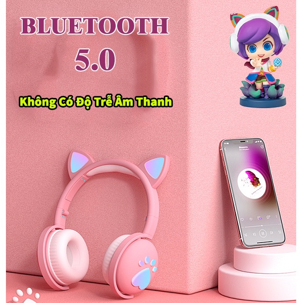 Tai Nghe Chụp Tai Kết Nối Bluetooth Tai Mèo BK1 Đèn LED Đổi Màu Âm Thanh Cực Hay Arhi Shop