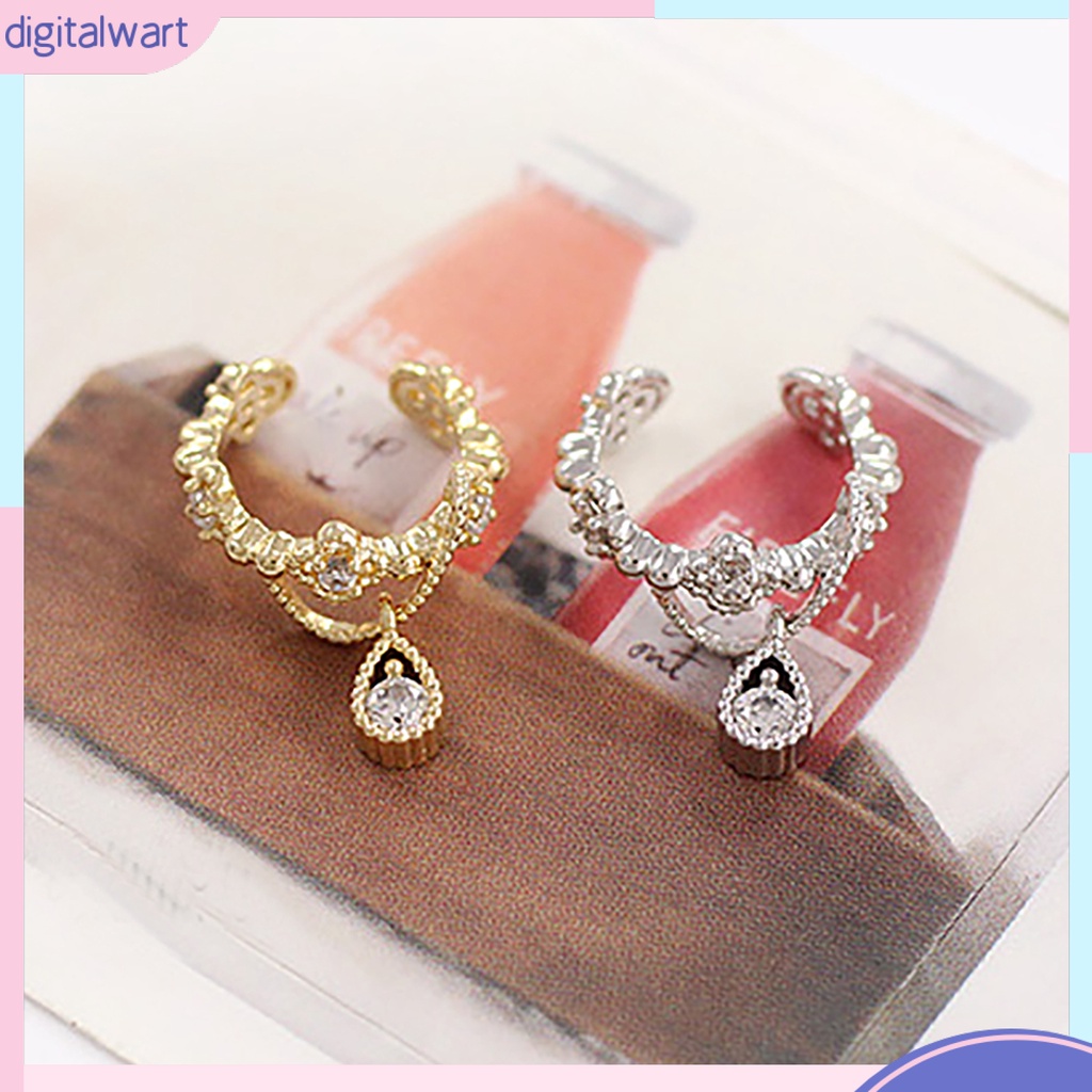 Khuyên vành tai họa tiết giọt nước đính đá thanh lịch cho nữ