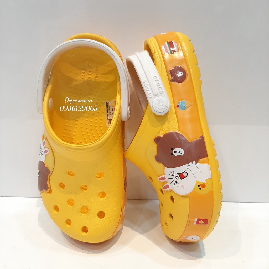 Dép sục crocs linefriend thỏ gấu vàng 3D trẻ em cao cấp, dép crocs cho bé gái bé trai màu vàng - crocs house