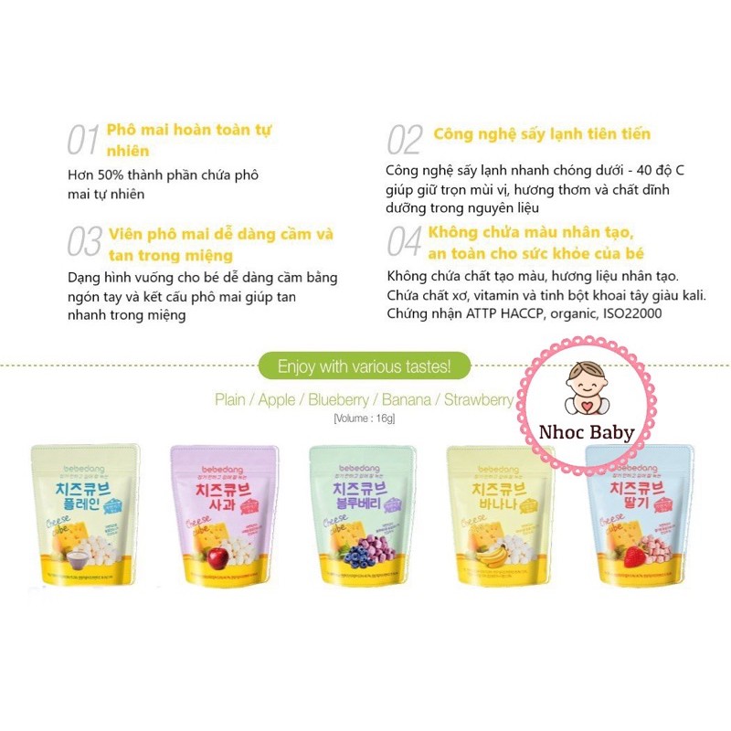 Phô mai sấy lạnh Bebedang cho bé 8m+ túi zip 16g