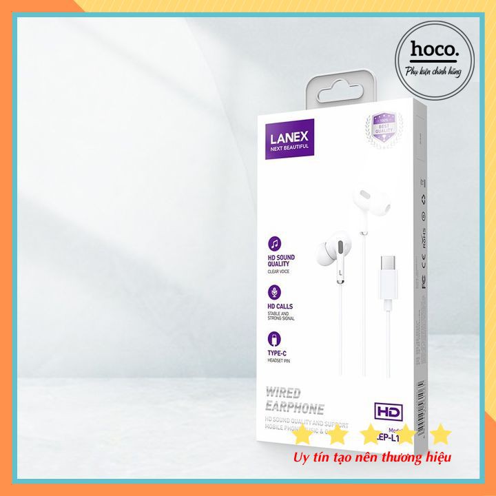 Tai Nghe Nhựa TPE Jack Type-C Có Mic Lanex LEP-L11 - Dài 1.2m - Trắng