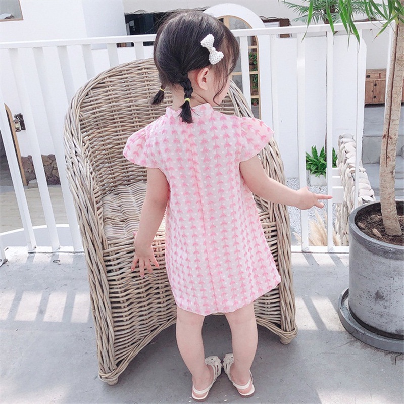 Đầm sườn xám cotton tay ngắn phong cách Trung Hoa thời trang mùa hè mới dành cho bé gái