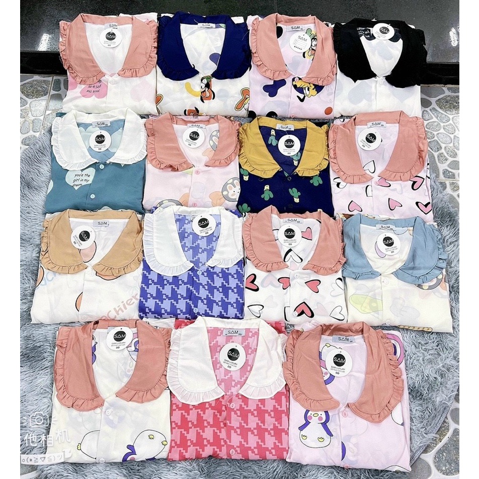 Đồ Bộ Pijama mặc nhà - Bộ Lụa Mango Sam & Charm Dài Tay Hoạ Tiết Cao Cấp - Đi ngủ cũng phải xinh