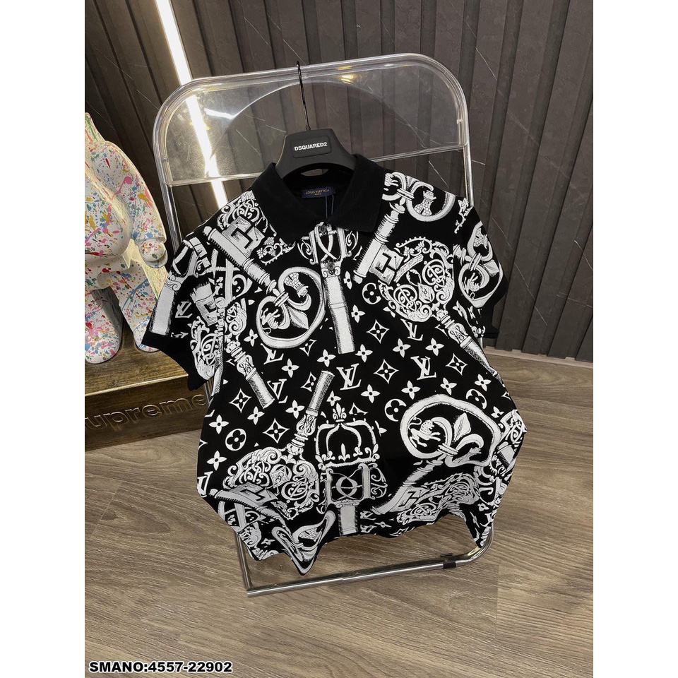 Áo Polo Nam Lv Họa Tiết Phối Cao Cấp Sang Trọng - Áo Phông Cổ Bẻ Nam Lv Cao Cấp Chất Cotton Thoáng Mát DT STORE MENWEAR