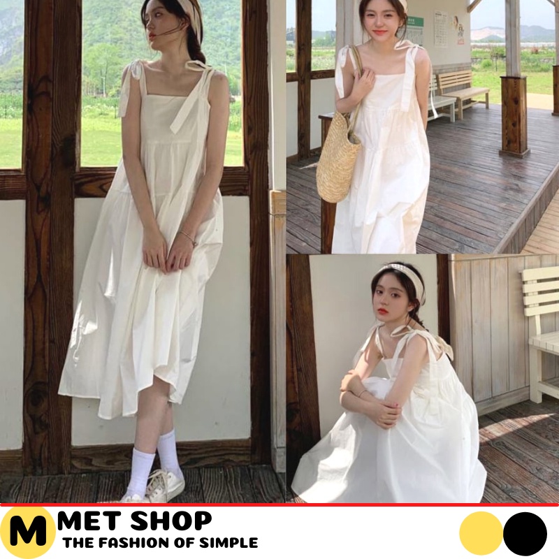 VÁY HAI DÂY BABYDOLL BUỘC NƠ VAI, VÁY 2 DÂY DÁNG DÀI MAXI ĐI BIỂN CHẤT THÔ SIÊU MÁT. MET SHOP