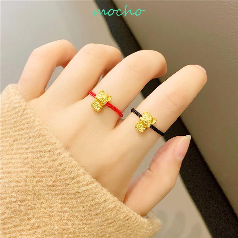 Mocho Nhẫn Hình Con Hổ Phối Dây Đỏ Đen Phong Cách Trung Hoa Cá Tính Cho Nữ