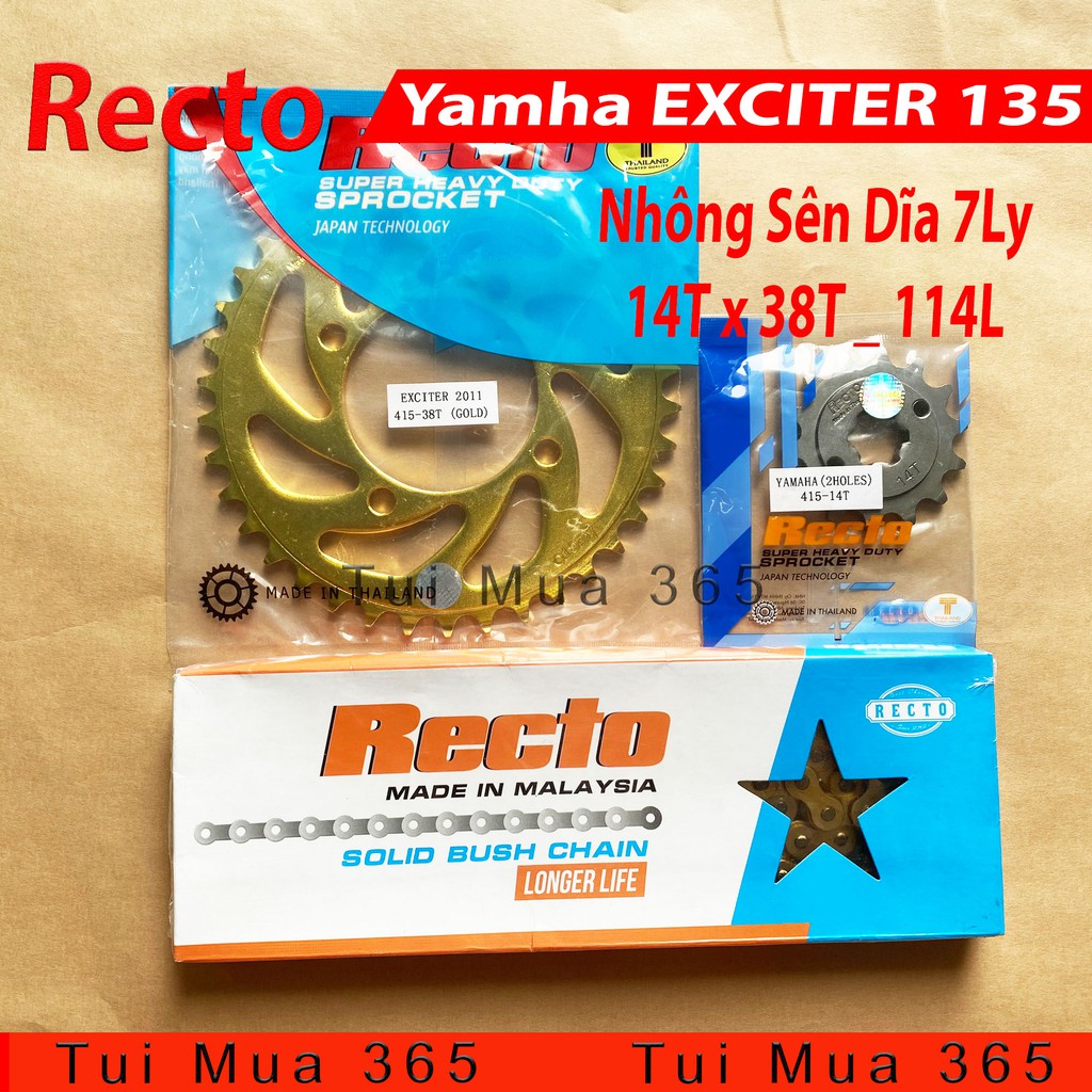 Nhông sên dĩa vàng 7 ly Recto Yamaha Exciter 135cc Thái Lan Độ Kiểng