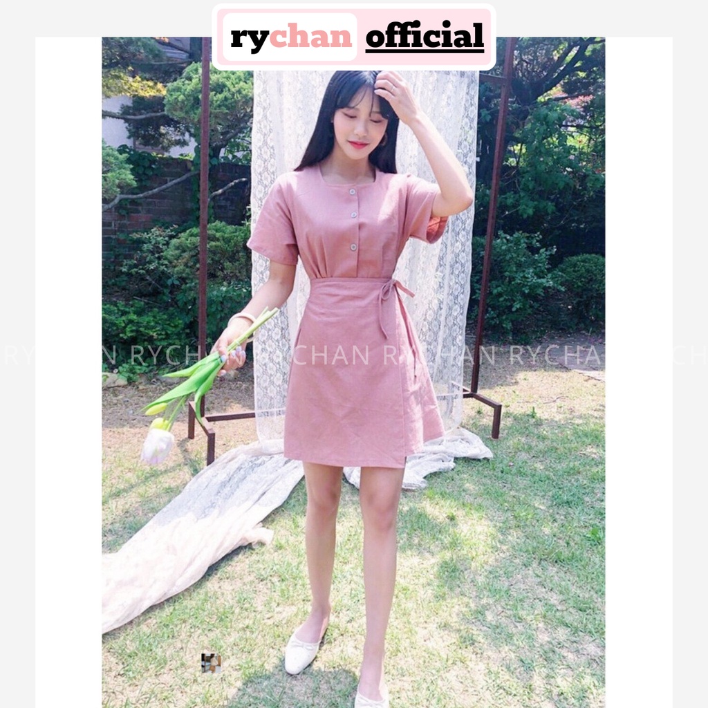 Đầm Xòe Hồng Đắp Vạt Nhún Eo [ẢNH THẬT CUỐI] - DX151