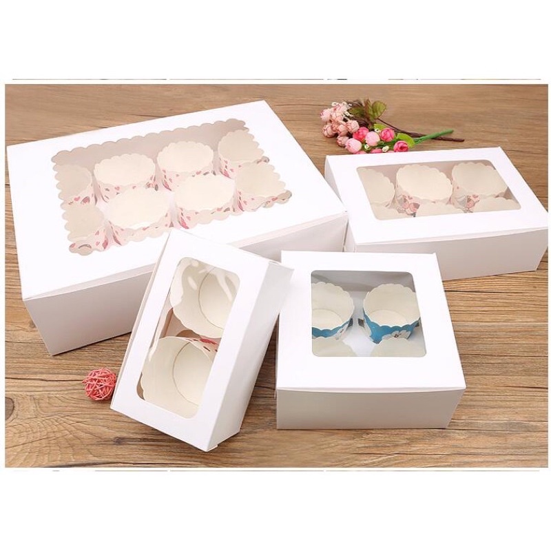 Hộp cup cake trắng dạng 12 ô bánh, 6 ô bánh , 4  ô bánh