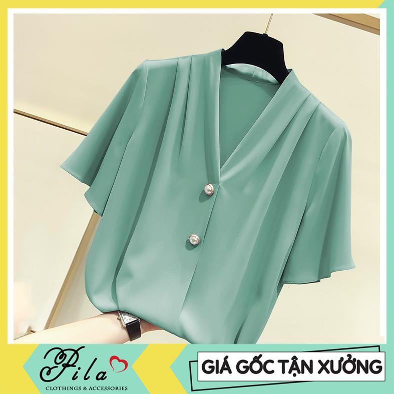 Áo kiểu nữ tay cánh tiên che khuyết điểm thời trang nữ chất vải ko nhăn thoáng mát màu sắc tươi sáng Pila.House AP068