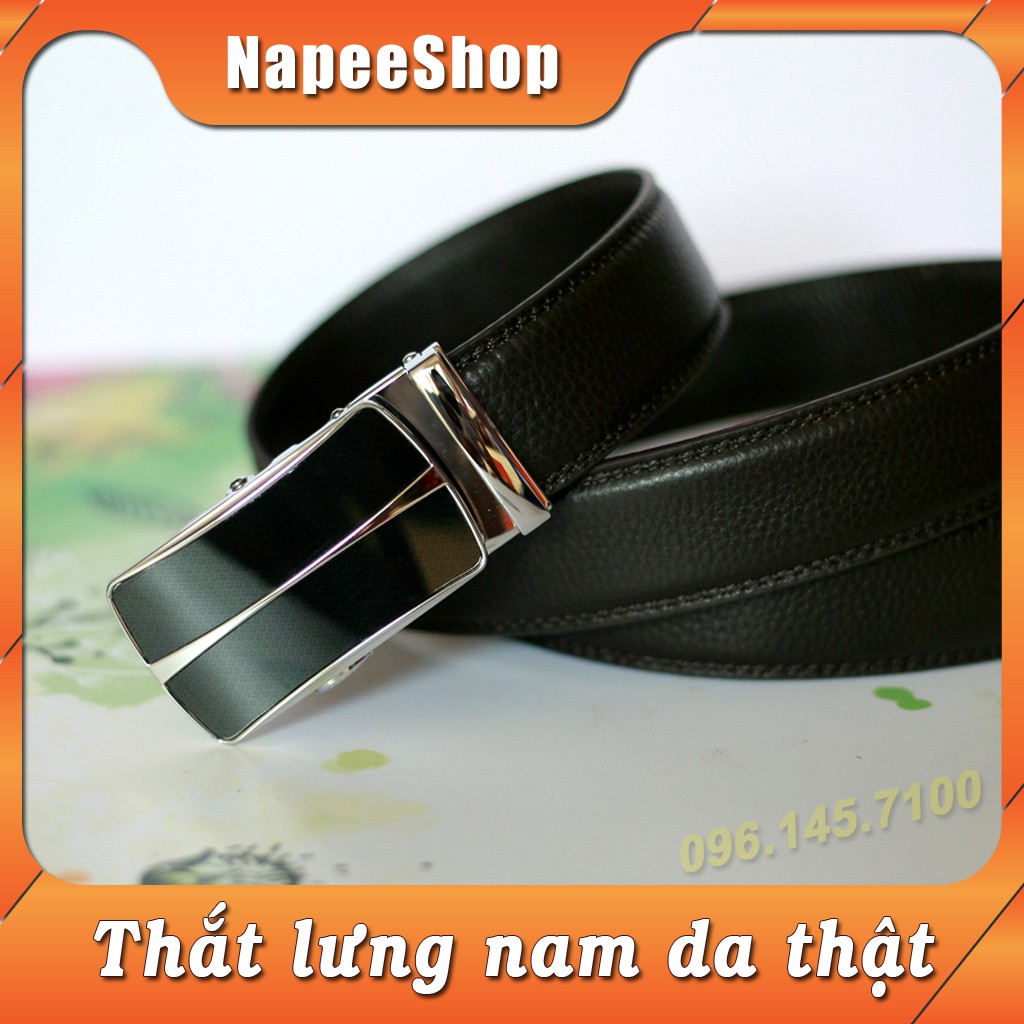 Thắt lưng nam NP25-11 da thật vân cá sấu bền đẹp, mặt mạ hợp kim cao cấp sáng bóng_ Dây da Nâu