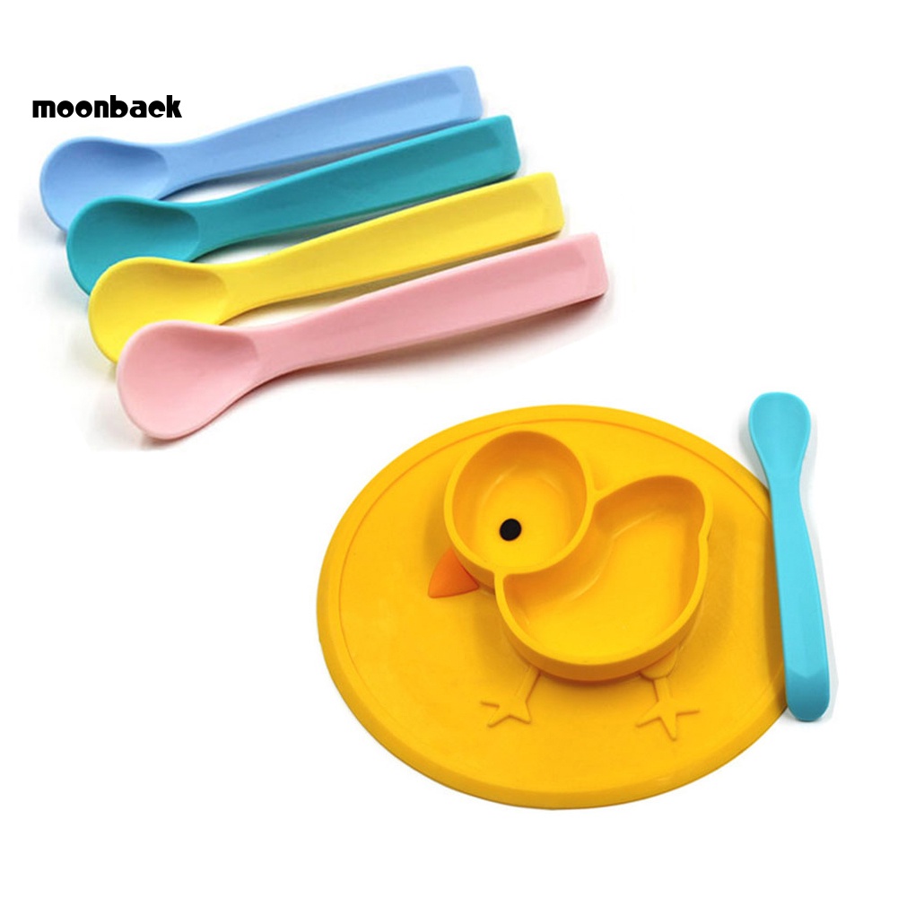 Muỗng Ăn Dặm Bằng Silicon Mềm Màu Trơn Cho Bé