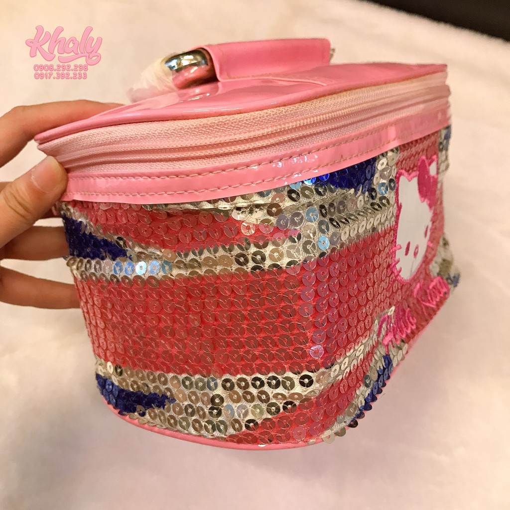 Túi xách tay, túi đựng mỹ phẩm 1 ngăn rộng hình Hello Kitty, cô gái Minmie màu hồng siêu xinh -