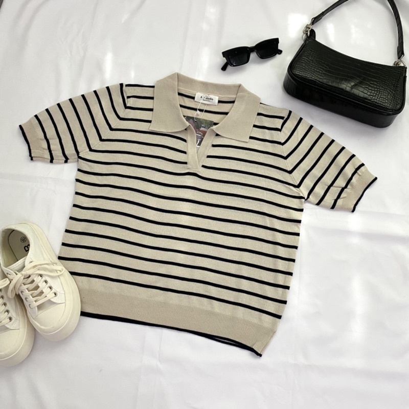 Áo polo ngắn tay kẻ sọc ngang xinh xắn phong cách Hàn Quốc (ảnh thật ở cuối) | BigBuy360 - bigbuy360.vn