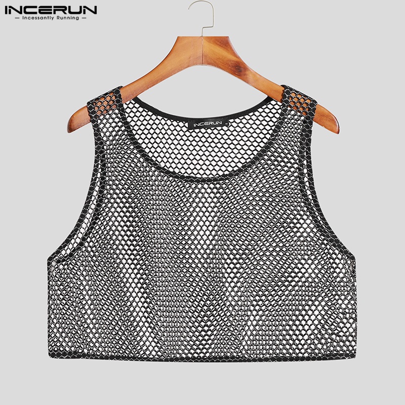 Áo lưới INCERUN ba lỗ gợi cảm dành cho nam