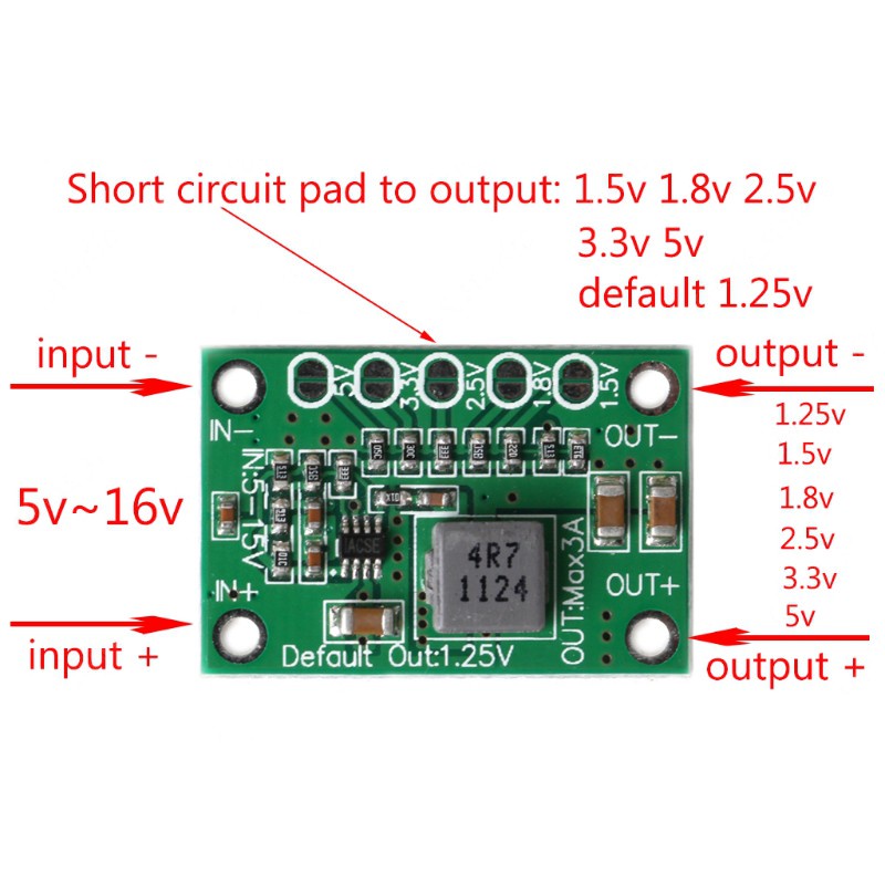 Bảng mạch chuyển đổi nguồn điện DC 5-16V sang 1.25V 1.5V 1.8V 2.5V 3.3V 5V 3A