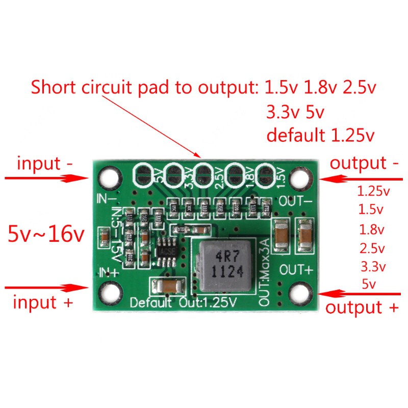 Bảng Mạch Chuyển Đổi Nguồn Điện Dc 5-16v Sang 1.25v 1.5v 1.8v 2.5v 3.3v 5v 3a