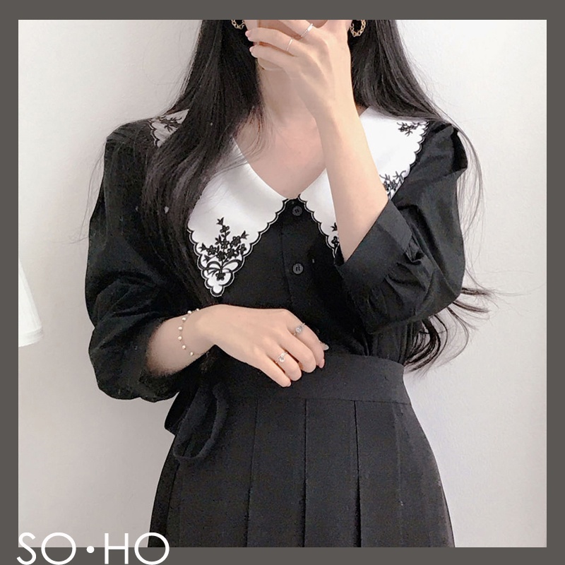 Áo SUXI tay ngắn dáng rộng thêu họa tiết phong cách cổ điển Hàn Quốc cho nữ